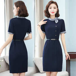 2021春夏秋季短袖OL职业连衣裙气质女装酒店前台工作服美容院工装
