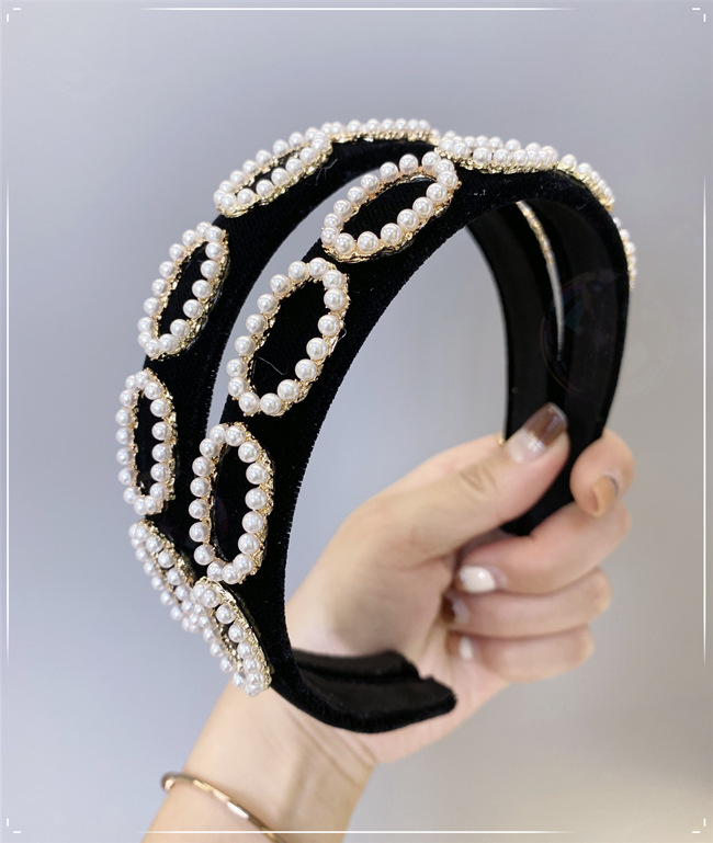 Korean Fashion Pearl Headband Bm Solid Color Sponge Headband Flannel Alloy Inlaid Pearl Hollow Wide-brimmed Headband Nihaojewelry Wholesale display picture 9