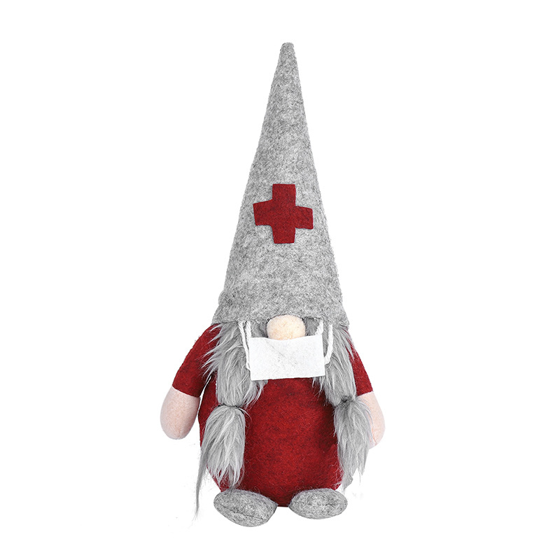 회색 모자와 흰색 마스크 인형