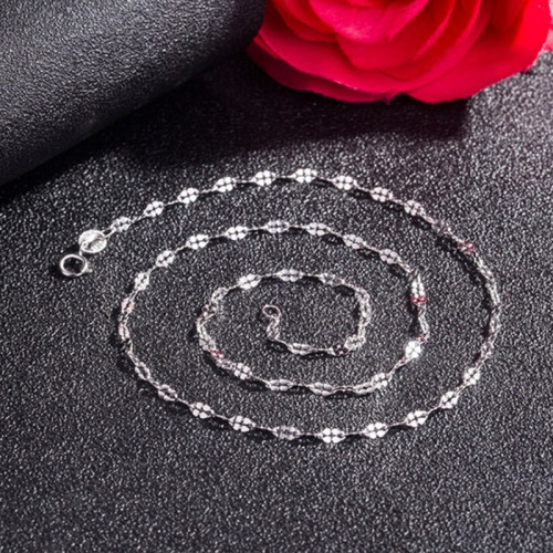 嘴唇链s925纯银电镀白金瓦片链40 45厘米加长四叶草链条厂家批发