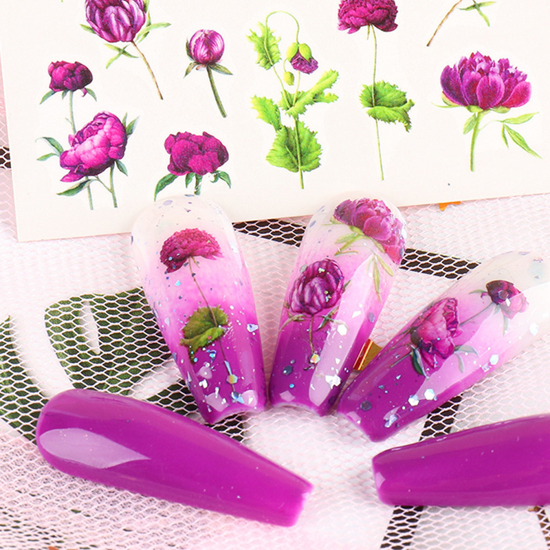 Cross-border source nail art watermark sticker spring Japanese pink rose small fresh nail sticker flower jewelry nail
