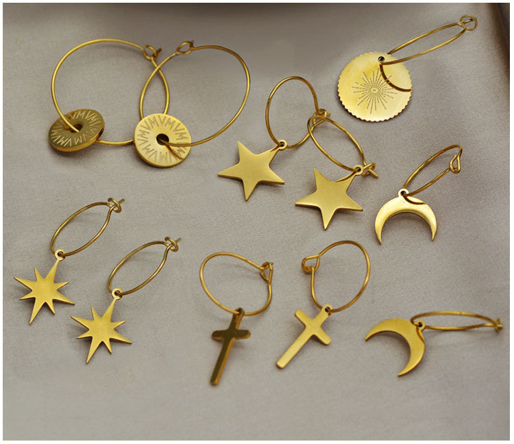 Women's Fashion Simple Style Cross Star Moon Titanium Steel Earrings Plating Stainless Steel Earrings display picture 6