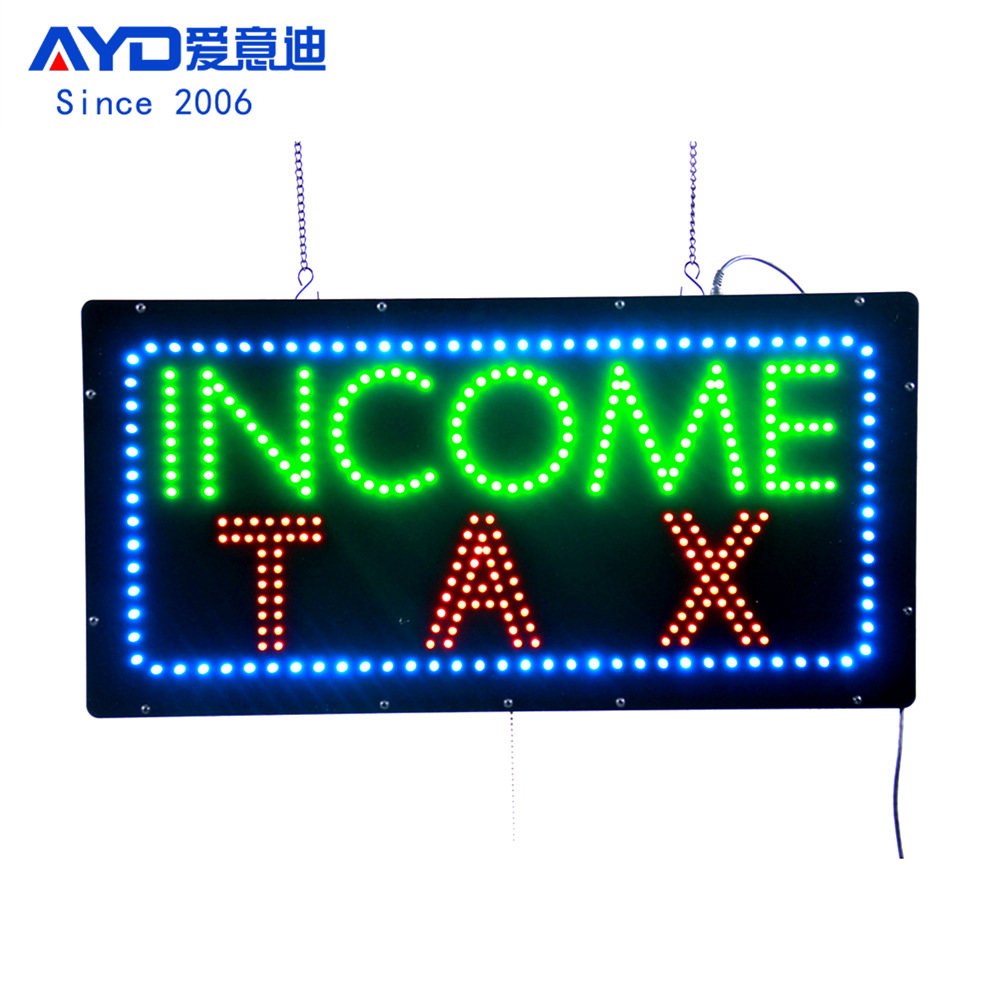 跨境LED广告牌橱窗标识牌 LED INCOME TAX OPEN SIGN 60x30cm