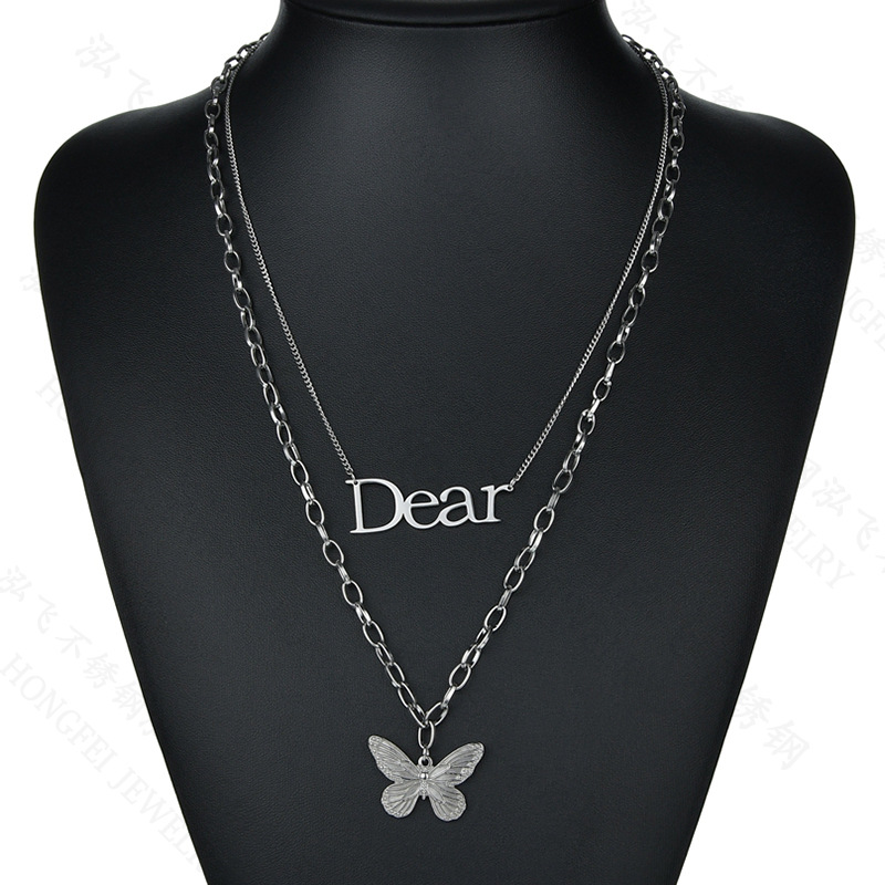 Korean Niche Retro Butterfly Simple Clavicle Chain  Titanium Steel Double Pendant display picture 7