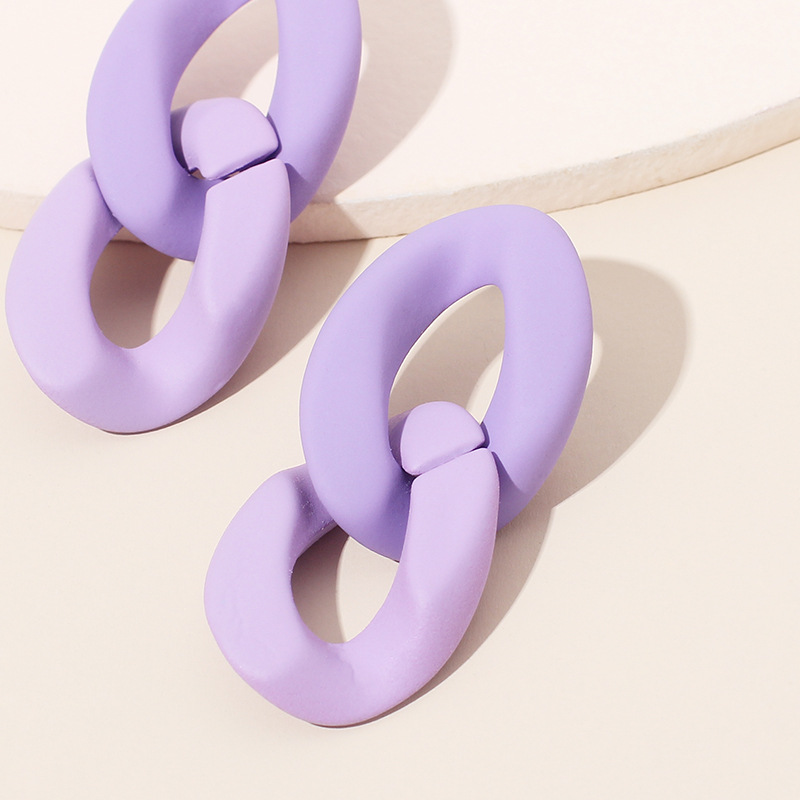 7g Weight Earrings Classification Wedding, Travel Occasion Geometric Pattern Women'S Gender Pink, Purple, Green, Yellow Color Fashion New Hollow Chain Hoop Niche Candy Color Two-link Earrings 3
