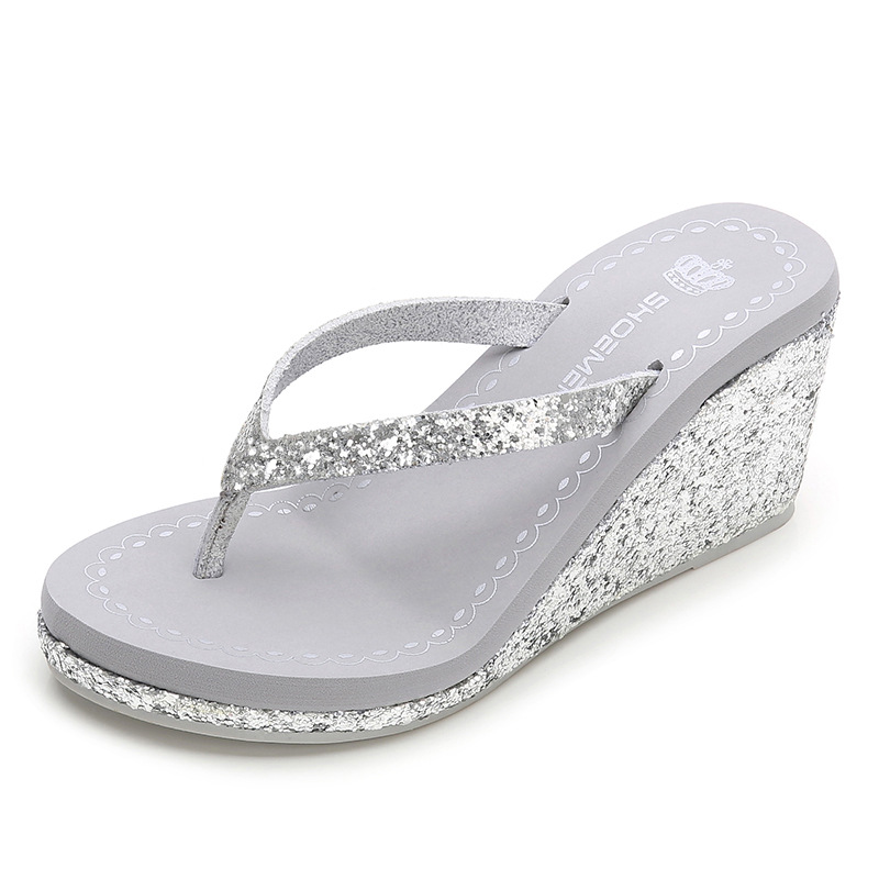 Women's Casual Solid Color Sequins Rhinestone T-Strap Flip Flops display picture 19