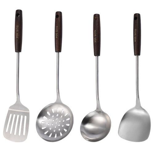 Platinum Duobao 304 stainless steel kitchen utensils retro wooden handle spatula frying spatula soup spoon colander spatula soup shell kitchen supplies