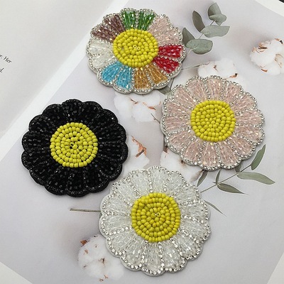 厂家现货批发重工雏菊花水晶钉珠布贴饰品 水钻布贴服装鞋子辅料