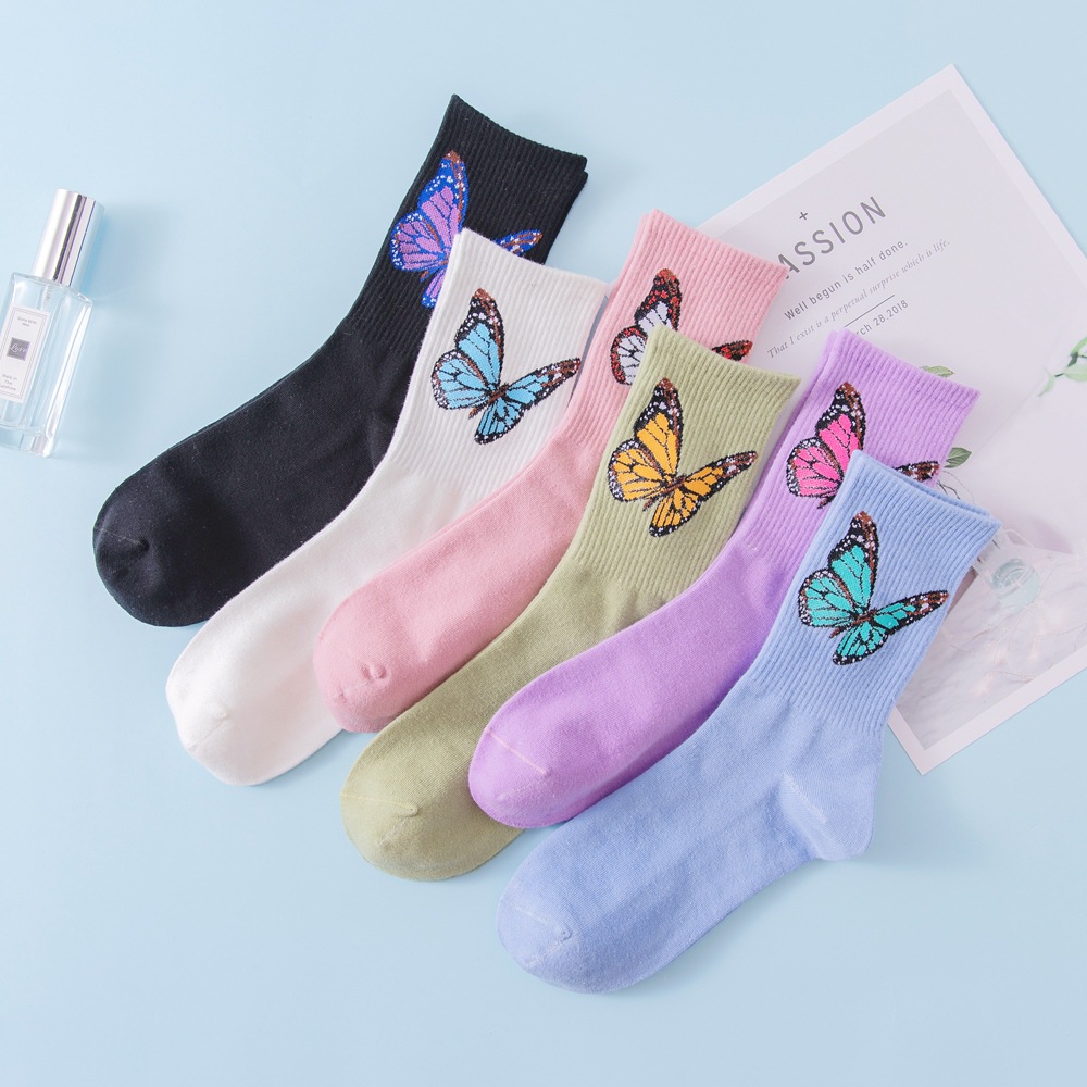 Socks Classification Women's Japanese Style Butterfly Cotton Crew Socks A Pair
