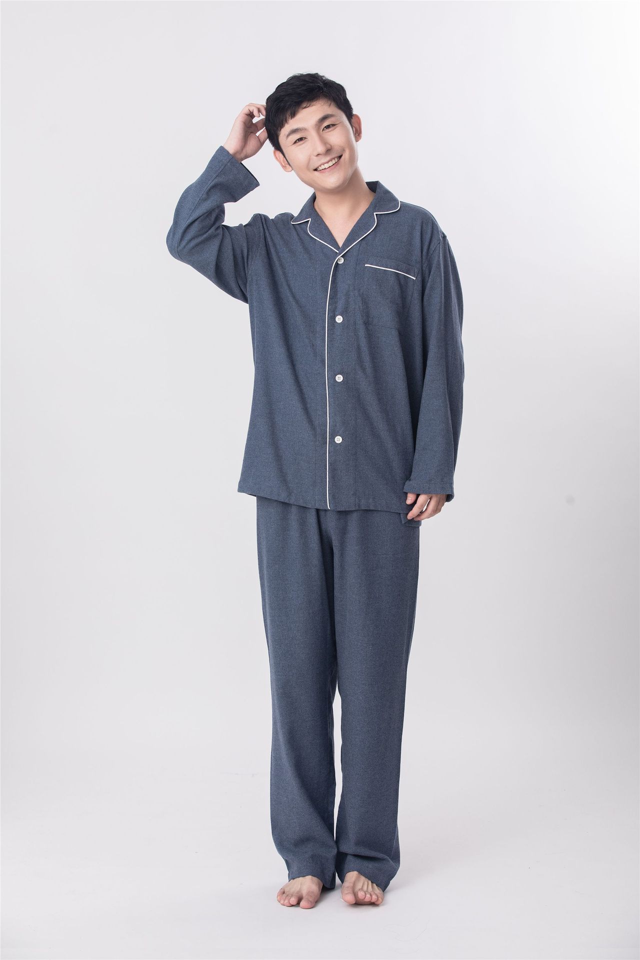 无印家居服良品棉法兰绒厚款秋冬款睡衣男女情侣可水洗机洗日式-阿里巴巴