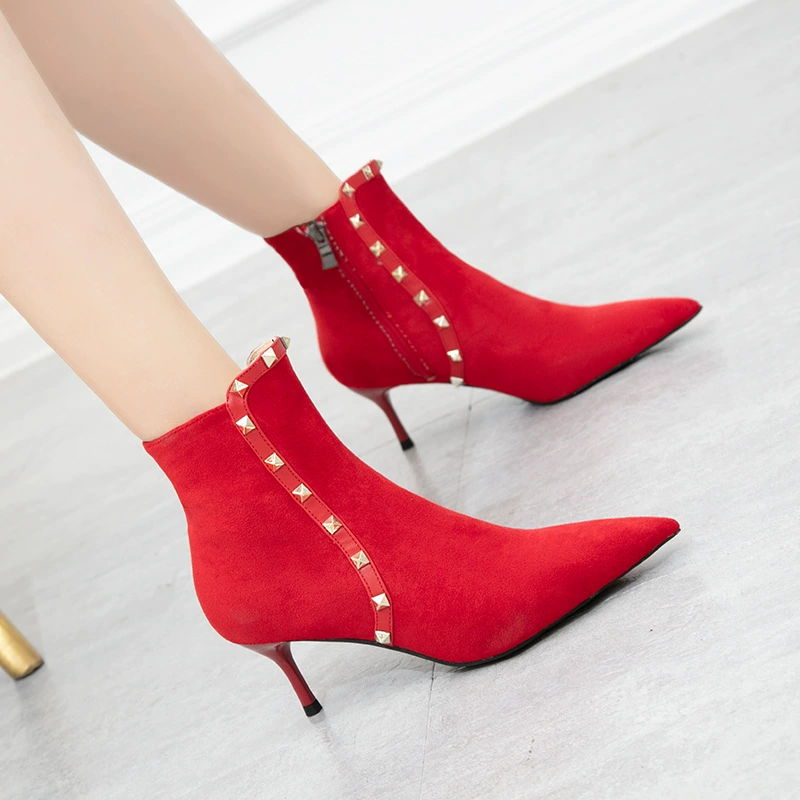 1888-1 женские сапоги в европейском и американском стиле, сексуальные тонкие каблуки на высоком каблуке и голые сапоги, остроносые ботинки Martin, V, домашние короткие сапоги, детские