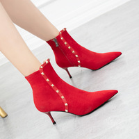 1888-1 the European and American fashion female boots sexy show thin fine with high heels and boots naked female pointed Martin boots V home short boots