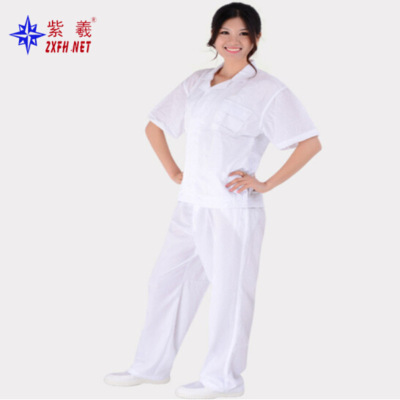 紫羲工厂直发 食品短袖工作服 夏季车间工作服白色水洗布短袖长袖