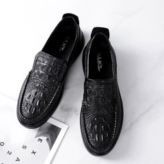 Crocodile pattern casual beanie shoes Autumn first-layer cowhide men's leather shoes Soft-soled slip-on lazy men's shoes