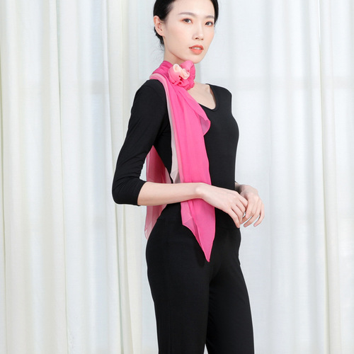 Model Runway Silk Scarf Pure Gradient Thin Scarf Summer Sun Protection Shawl Georgette Fabric Figure Ethic Dance Scarf