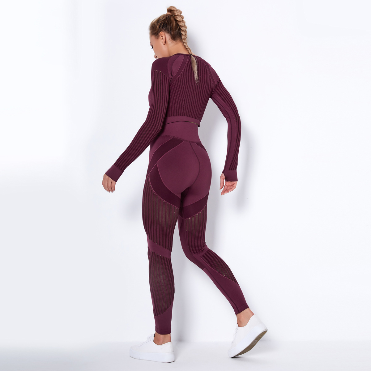 Trajes de yoga deportivos de secado rápido de punto sin costuras NSLX8983