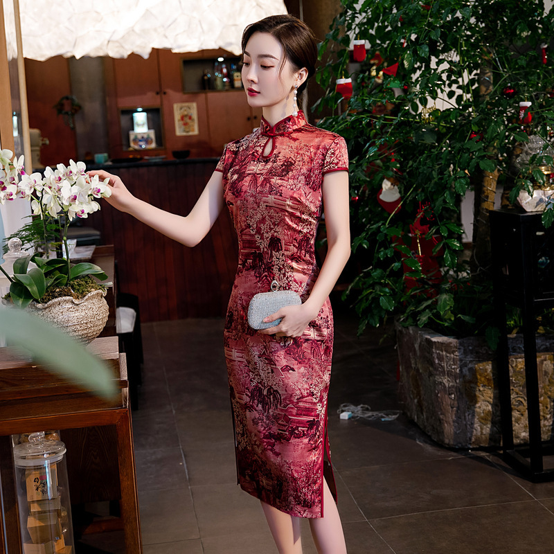 strapless open back dress Red Chinese Style Print High Waisted Womens Hanfu Skirt  LolitaInside