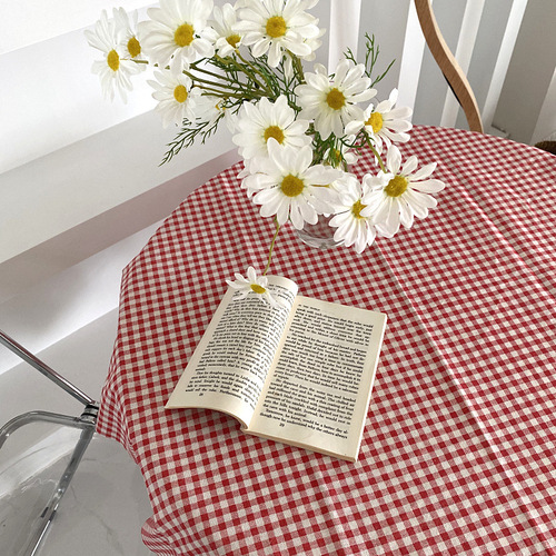 INS Korean style tablecloth plaid small fresh cotton linen background cloth linen linen home decoration desk cloth mat