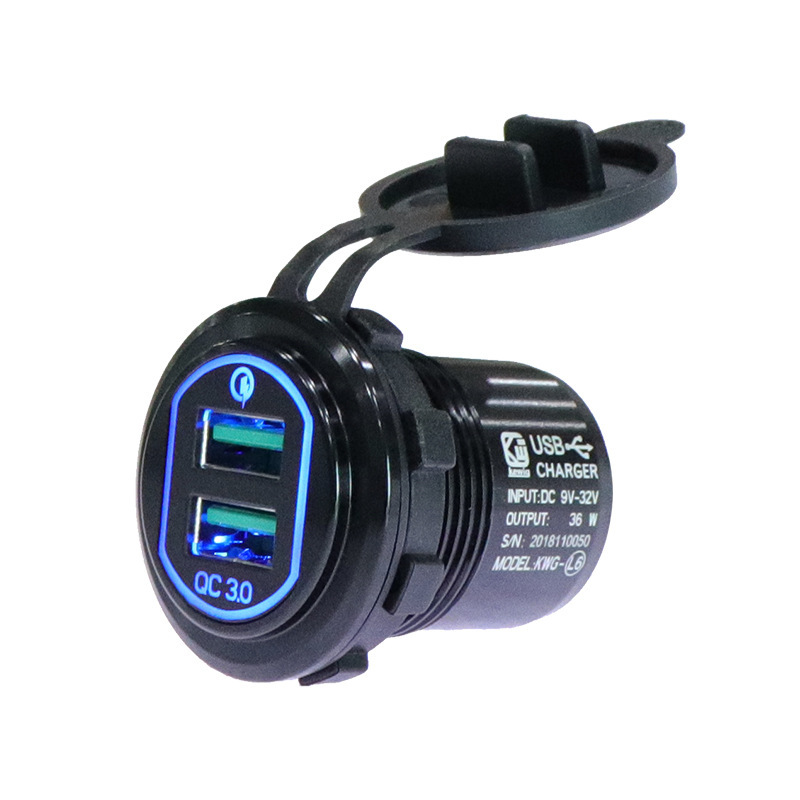 Car and motorcycle modified car charger qc3.0 fast charging with waterproof dust metal car charger dual usb fast charging with aperture