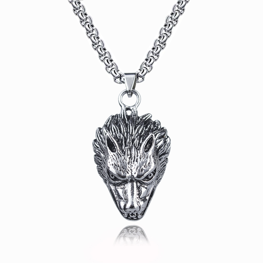 Wolf Head Pendant Necklace Titanium Steel Battle Axe For Men_voghion.com
