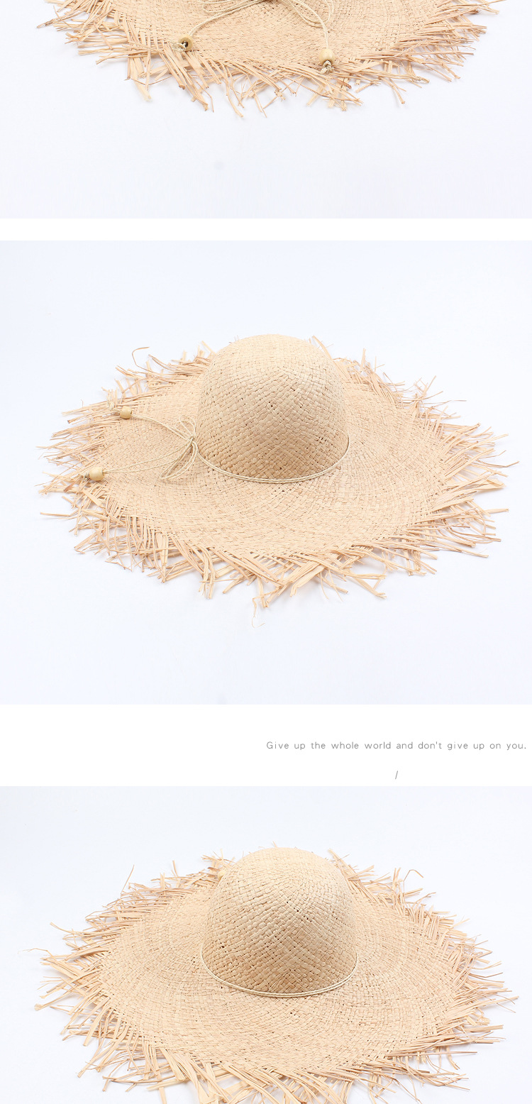 Chapeau De Paille De Raphia Été Bord De Mer Vacances Crème Solaire Chapeau De Mode Bordures Grand Avant-toit Chapeau De Soleil En Gros Nihaojewelry display picture 5