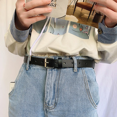 Women's Casual Matching Simple Black Slim Belt with Korean Style Retro Pin Buckle Decoration Dress Pants Belt for Students