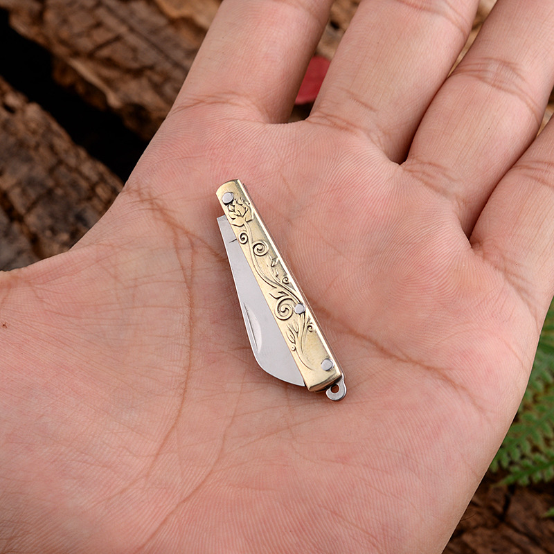 钥匙扣迷你折叠刀合法防身小刀精美黄铜小刀随身拆快递开箱小折刀