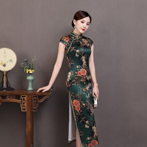 Women Chinese Dresses Silk long cheongsam retro performance dress