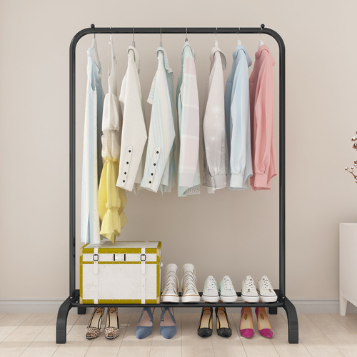 Multifunctional floor-standing coat rack, clothes rack and drying rack, simple indoor balcony windproof thickened double-pole clothes drying rod
