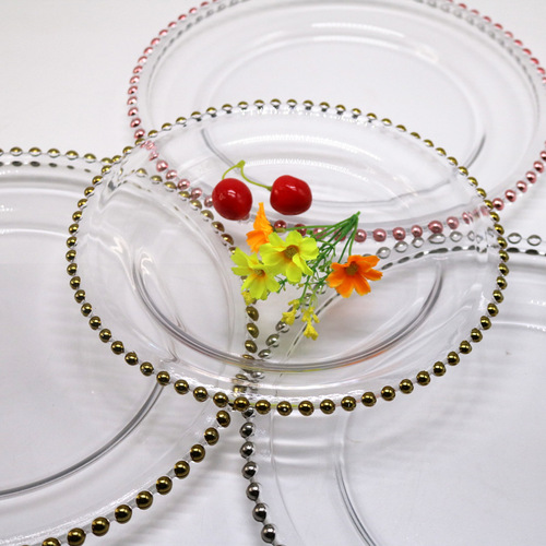 Manufacturer's glass golden bead plate, glass bead plate, Nordic style fashionable round western dinner plate, banquet fruit plate