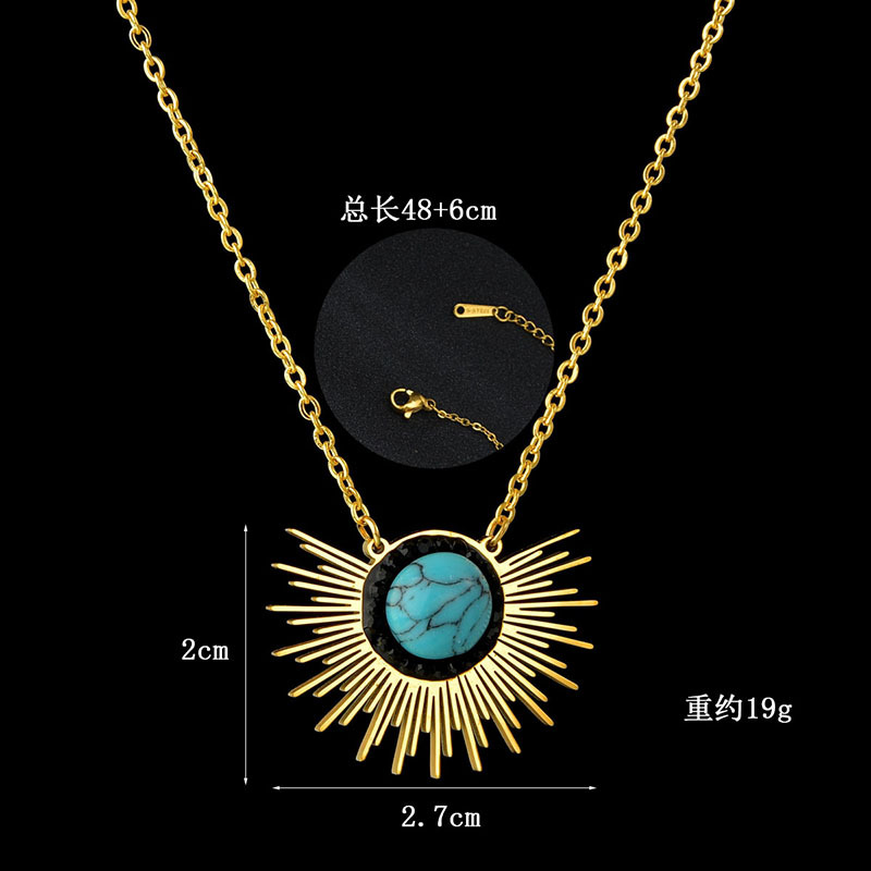 New Stainless Steel 18k Golden Sun Flower Turquoise Necklace display picture 1