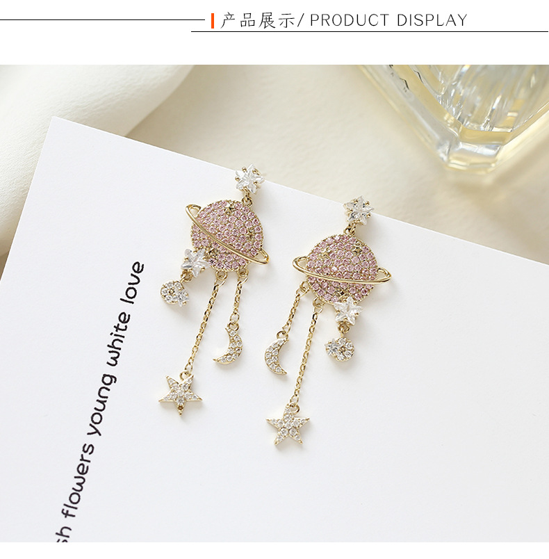 Nova Moon Tassel Earrings Fashion Shining Zirconia Earrings display picture 5