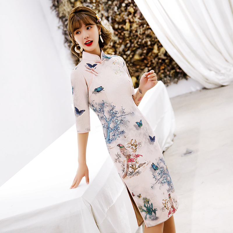 Chinese Dresses Qipao for women robe chinoise cheongsam Jiqipao suede cheongsam dress women&apos;s long cheongsam skirt