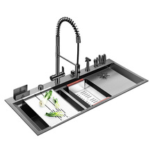 阿萨斯黑色纳米手工水槽家用洗碗双槽厨房洗菜盆加厚不锈钢洗菜池