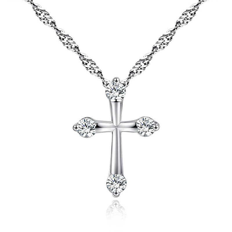 Minimalist Style Diamond-studded Zircon Cross Necklace display picture 6