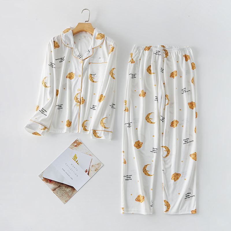 Pijamas de las mujeres de primavera y otoño 100% algodón de manga larga traje lindo Otoño e Invierno estilo coreano estudiante fresco desgaste del hogar de las mujeres