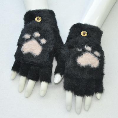 成年人女士學生戶外冬季保暖 加絨加厚 防貂毛針織翻蓋半指手套