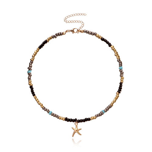 Amazon Bestselling Cross-Border Fashion Jewelry for Women - Colorful Rice Bead Necklace with Alloy Butterfly and Starfish Pendant