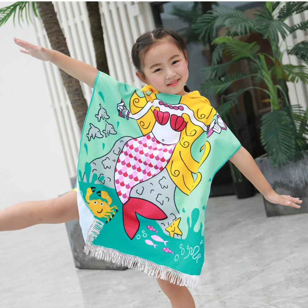 Новое Детское банное полотенце с кисточками, халат, плащ для девочек, банное полотенце с капюшоном, детское носимое пляжное полотенце, банная юбка
