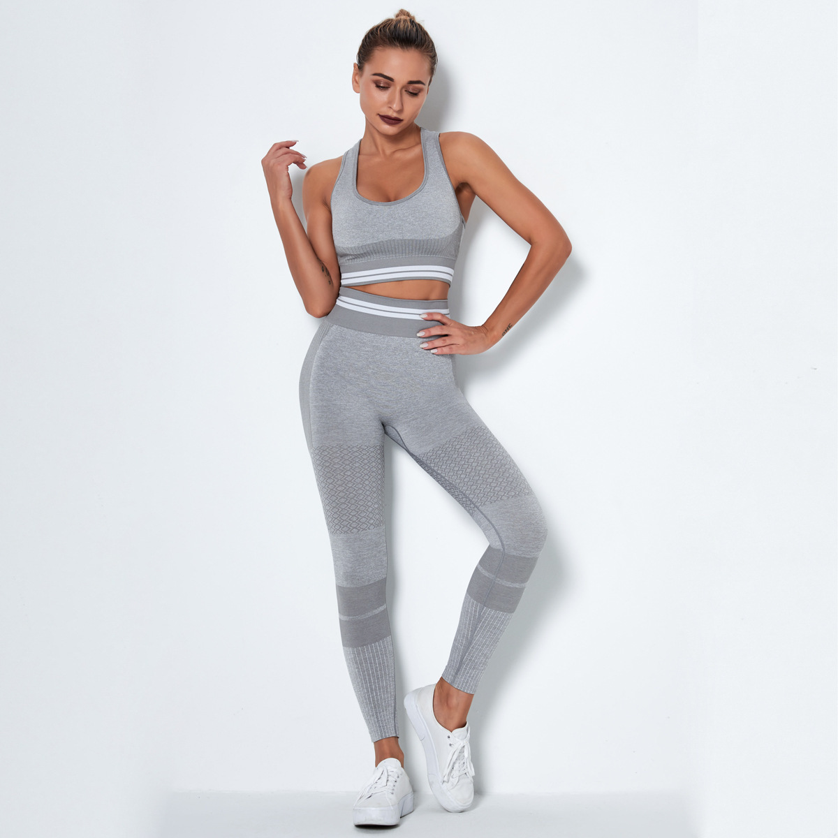 knitted seamless hollow hip-lifting yoga pants suit NSNS10720