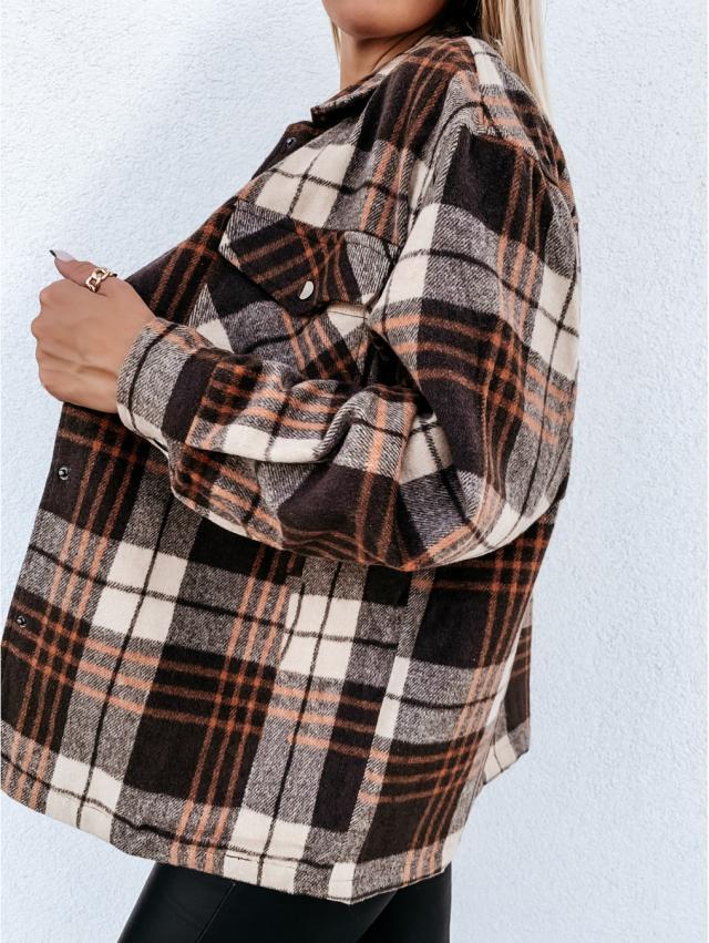 Long-Sleeved Plaid Shirt Jacket NSYF12433