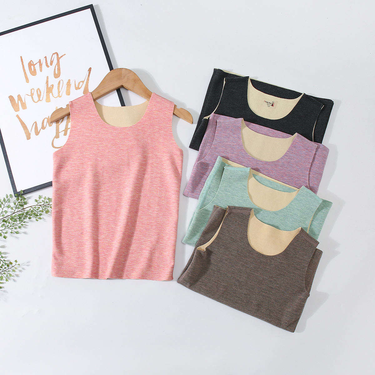 Children's Vests vest Autumn and winter Plush Primer Silk vest children fever No trace keep warm Close