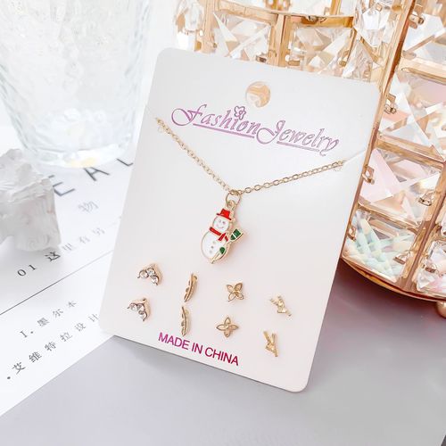 2020 New Crystal Christmas Lockchain Alloy Necklace for Women Short Style Unique Design Elegant Choker Earrings Set