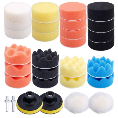 跨境專供3寸海綿套裝自粘海綿輪羊毛墊龜紋平面波浪海綿盤羊毛盤