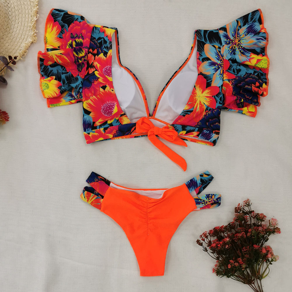 192g Weight Sexy Feel Of Sensation Briefs Panties Style Polyester Fabric Type 2 Pieces Set Quantity Swimming Pool, Beach Occasion Ditsy Floral Pattern Women's Gender Women's Ditsy Floral 2 Pieces Set Bikinis Swimwear 26