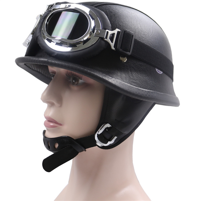 New Black Leather ZR307 American Brand WWII Retro M35 Shape Harley Helmet_voghion.com