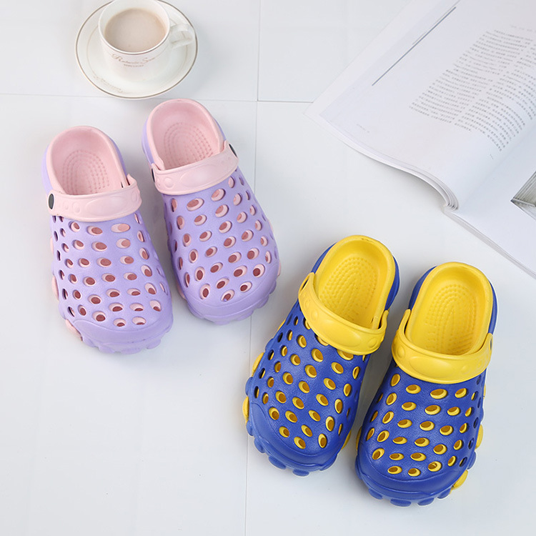 夏季新款洞洞鞋女拖鞋防滑加厚雙層涼鞋男包頭透氣镂空沙灘鞋批發