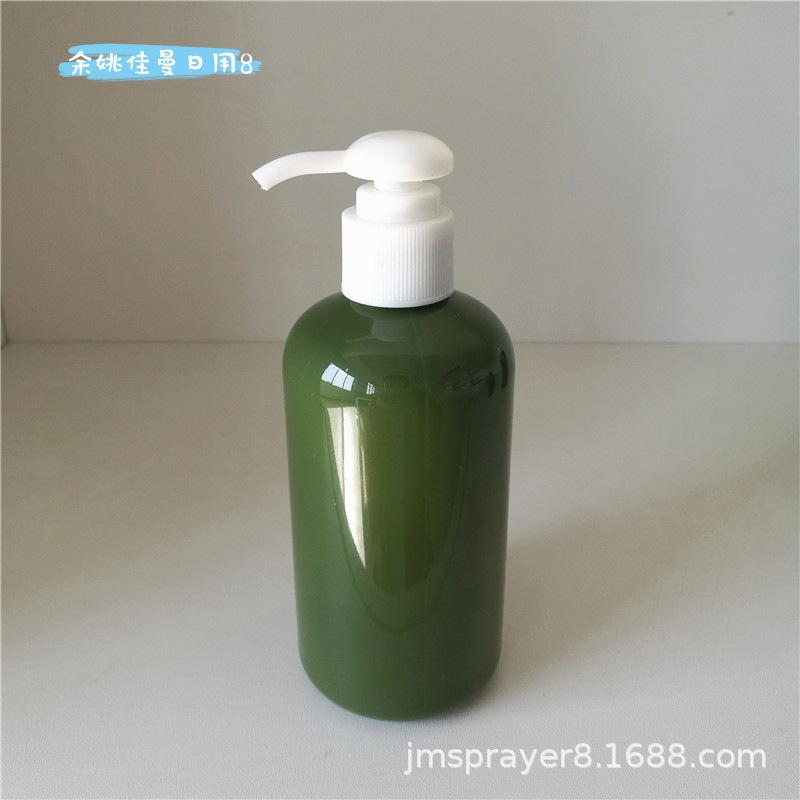 250ML矮胖款橄榄绿色乳液分装瓶避光洗发水包材PET化妆品瓶可定制