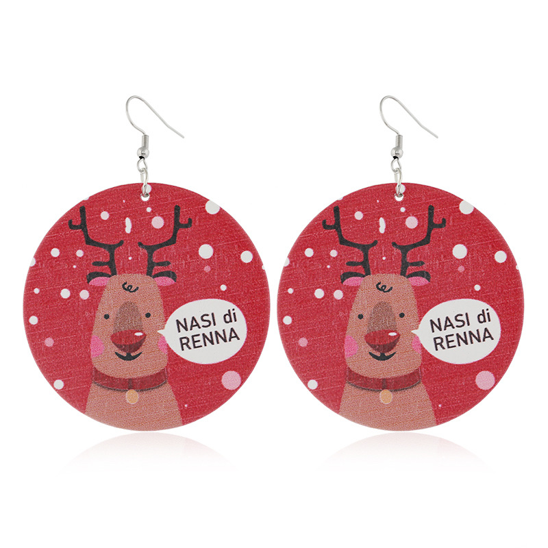 Noël Rond En Bois Elk Santa Impression Boucles D'oreilles Set Gros Nihaojewelry display picture 6