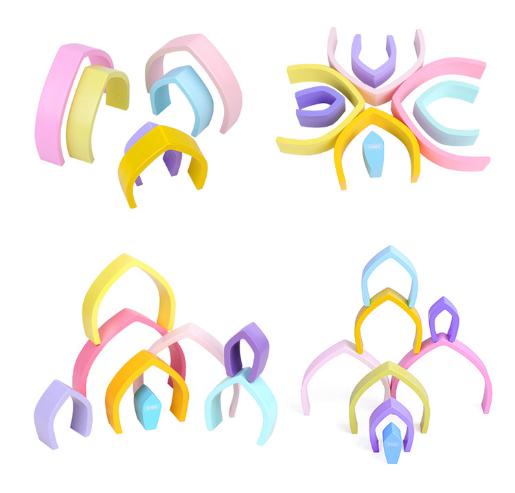 早教儿童益智小号彩虹实木积木隧道玩具互动套装木制美丽心情系列